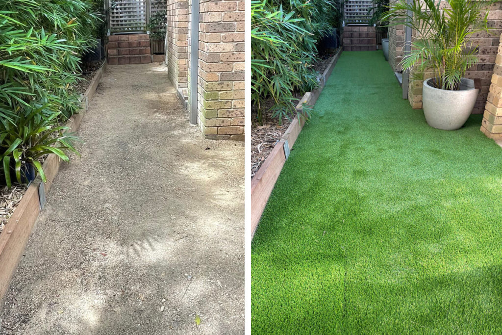 Before and After of DIY Artificial Grass installation in Cremorne using Eastcoast 'Soft'